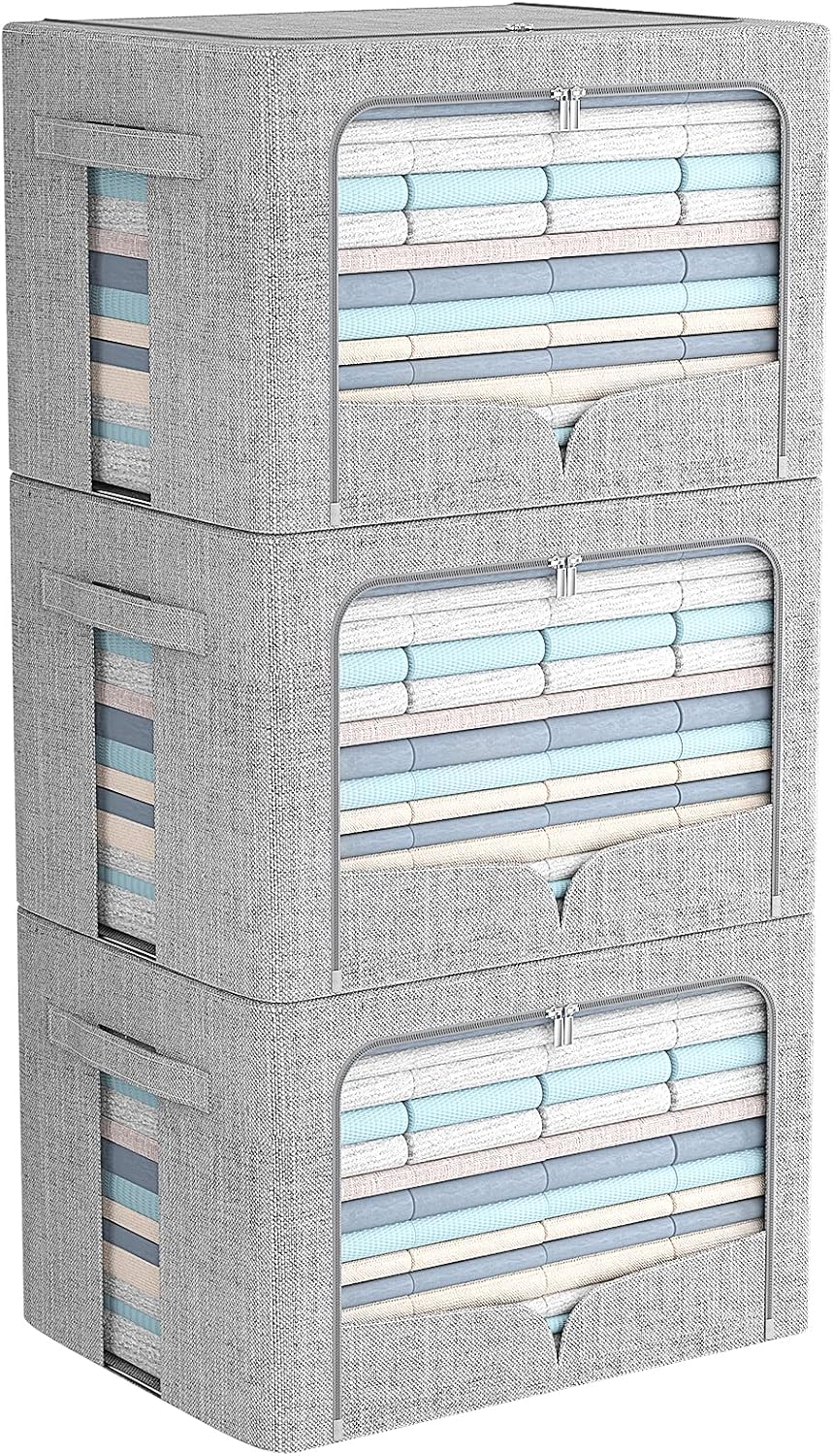 FHSQX 3 Pack Clothes Storage Bins with Metal Frame-36L