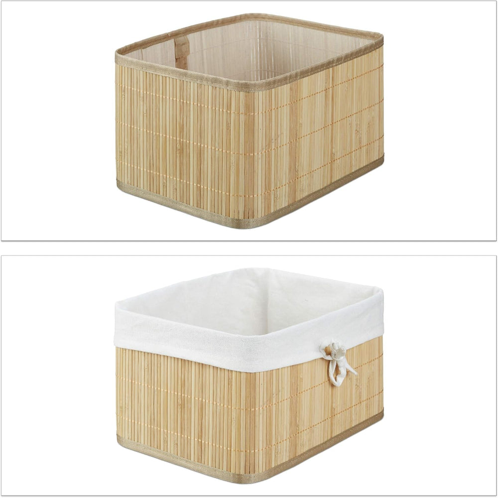 Relaxdays Set of Bamboo Storage Baskets, HxWxD: 17.5 x 32 x 23 cm, Set of 4 B...