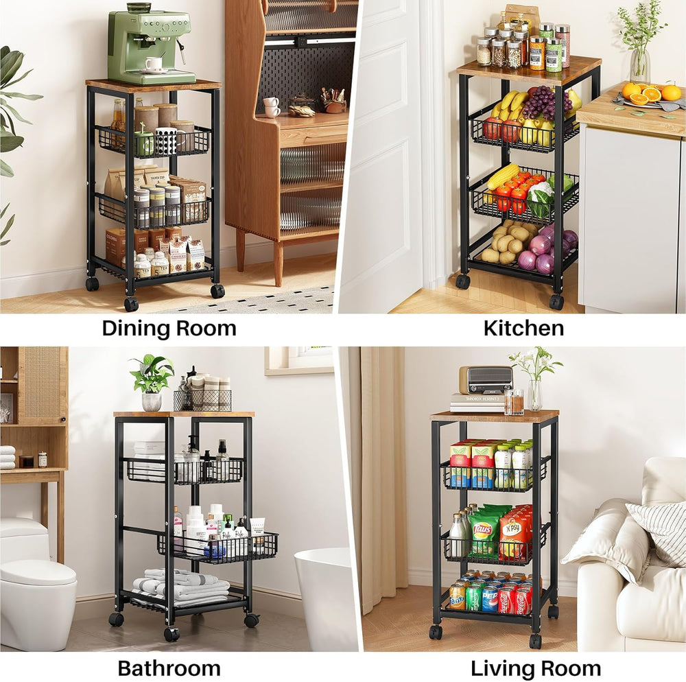 SNTD Fruit Basket Stand for Kitchen with Pull Out Vegetable Baskets, Black