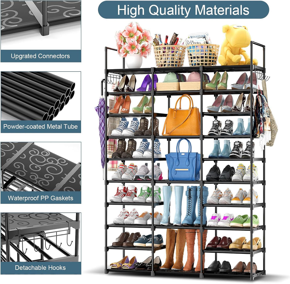 Kottwca 3 Row 10 Tier Large Shoe Rack Organizer for Closet Entryway, 60-65 Pa...