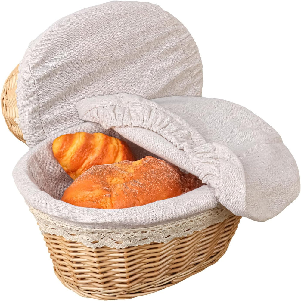 2 Pack 12 Inch Oval Wicker Bread Basket, Elegant Woven Wicker Bread Baskets f...