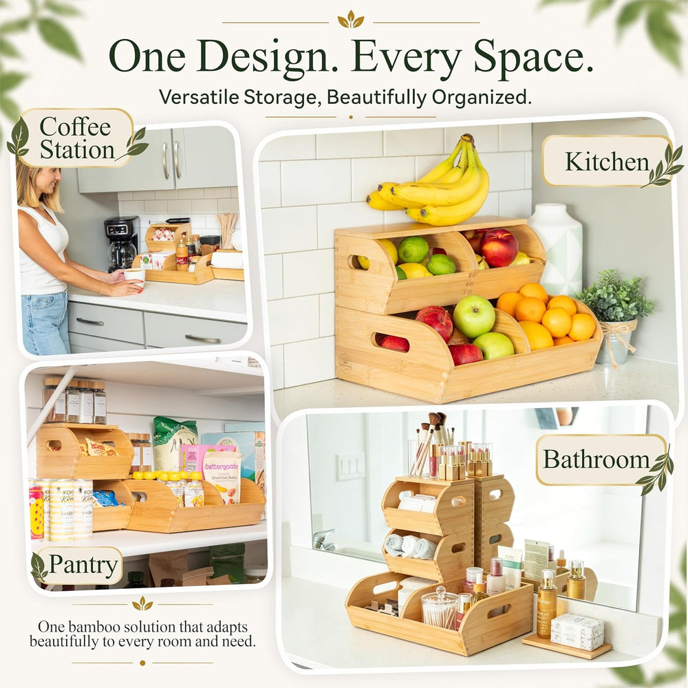 Bamboo Potato and Onion Storage Bin Wood Vegetable Garlic Produce Organizer