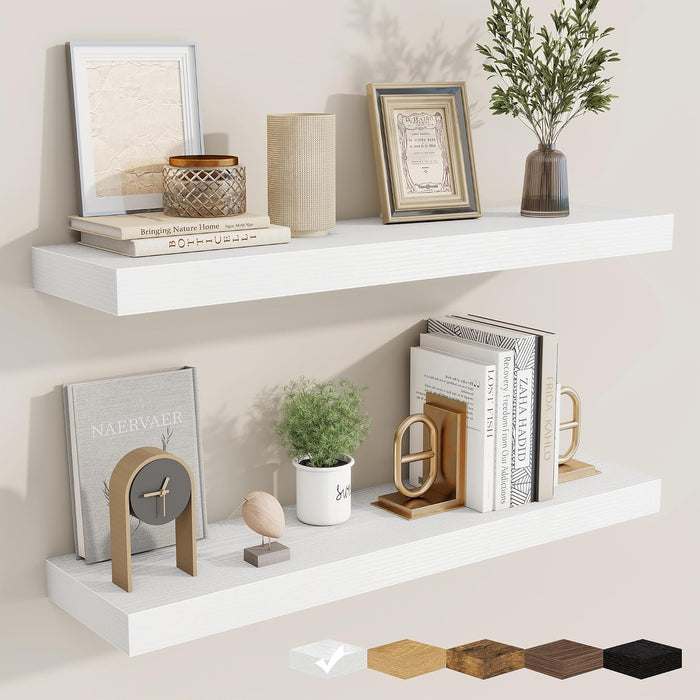 Floating Shelves for Wall, Wall Mounted Wood Shelves, White, Set of 2, 30in