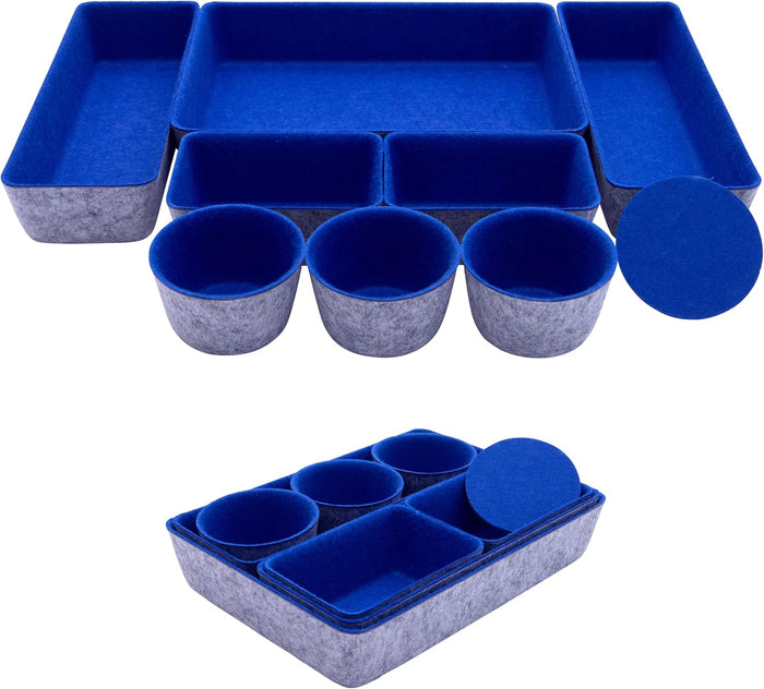 Teeo - Felt Drawer Organizer - Desk Accessories - Office Organization - Kitchen Organizer - Jewelry Tray Makeup Storage Drawer Organizers Home Desk Caddy Cosmetic Bins - Pack of 9, Royal Blue