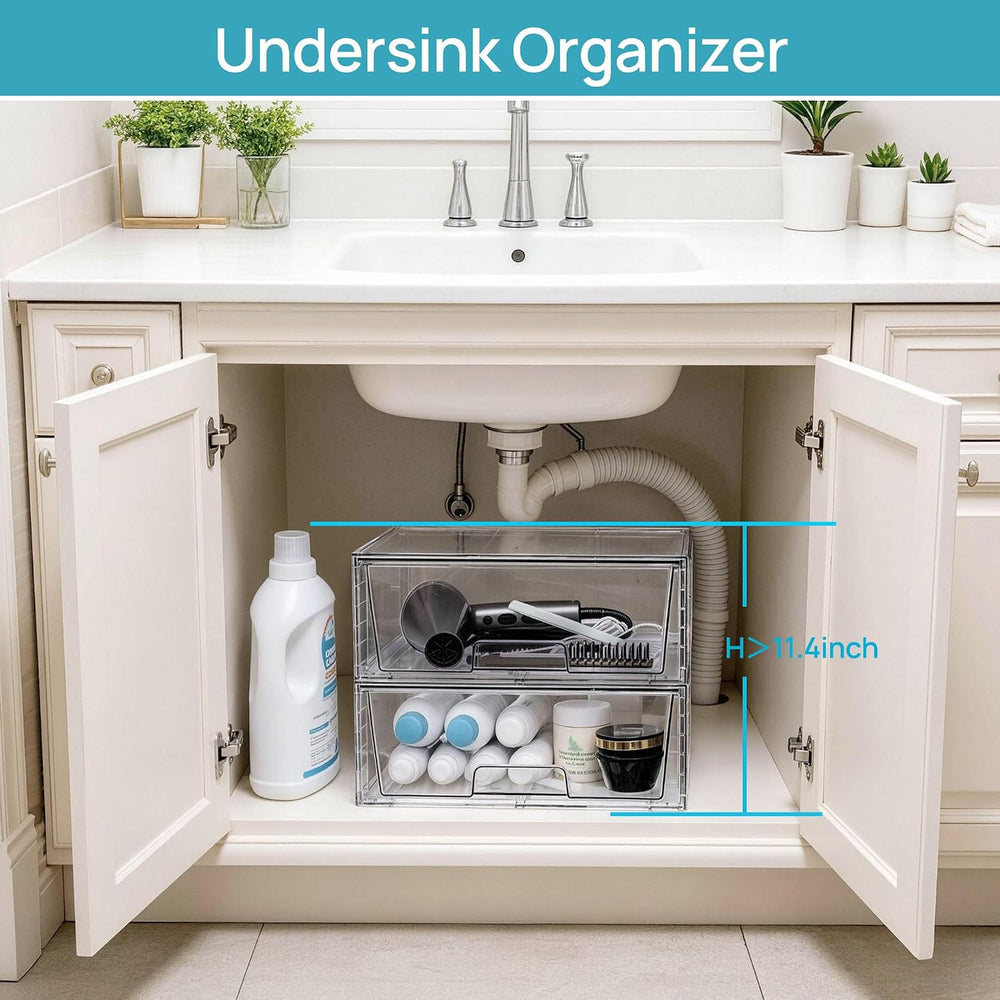 Vtopmart 3 Pack Large Clear Stackable Storage Drawers for Closet, Pantry