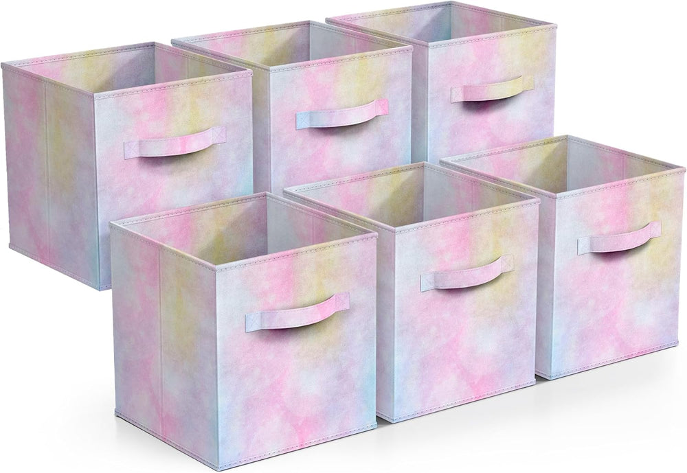 Sorbus Cube Storage Bin Set, 6 Foldable Fabric Baskets (Rainbow Sparkle)