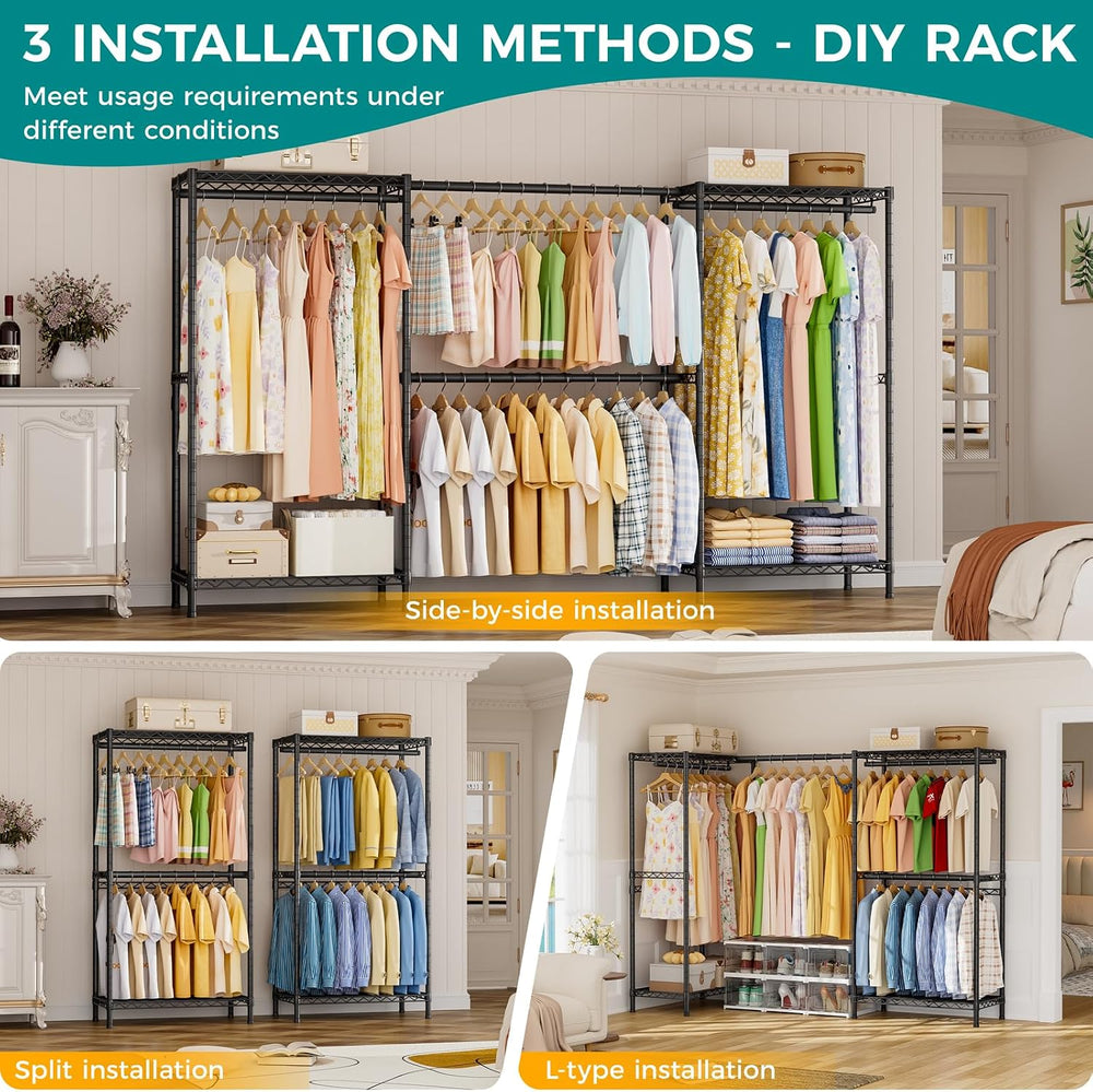 SINGAYE Heavy Duty Portable Closet Metal Clothes Racks Wardrobe with Shelf