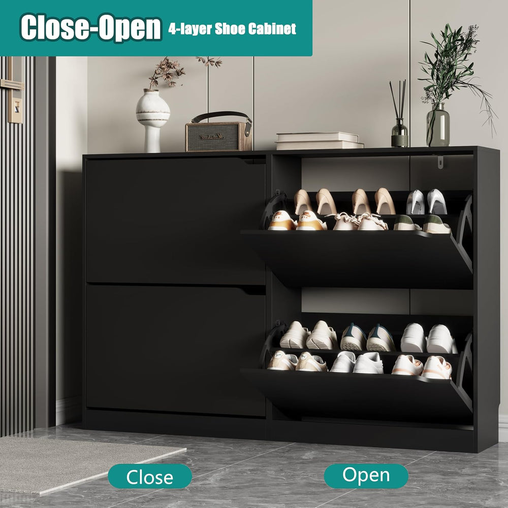 Xixini Shoe Storage Cabinet for Entryway with 4 Flip Drawers, Sturdy Wood Hid...
