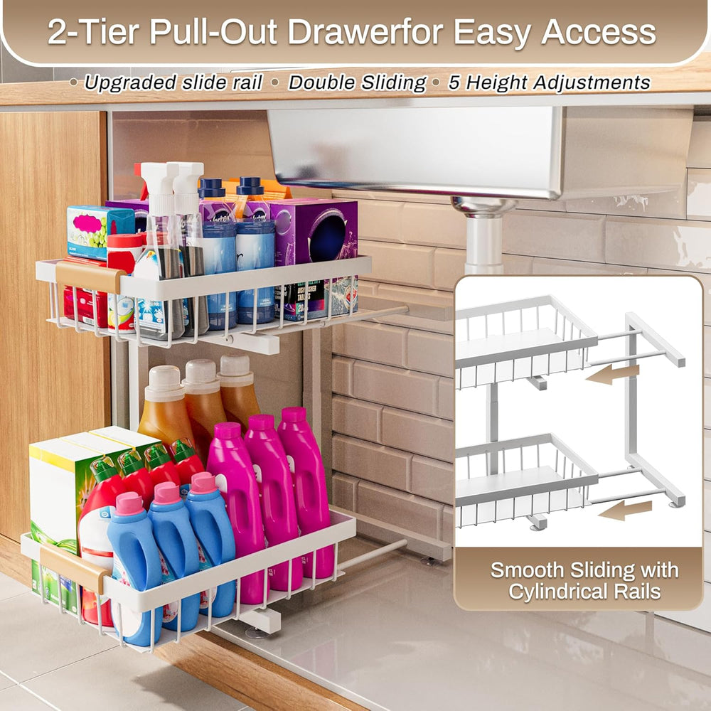 ADBIU Under Sink Organizer 2 Pack, Adjustable Height (11"-15.75") U...