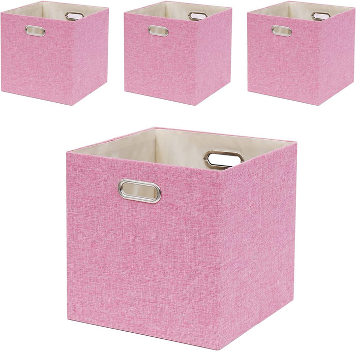13x13x13 Inch Foldable Cube Storage Bins with Metal Handles, 4 Pack