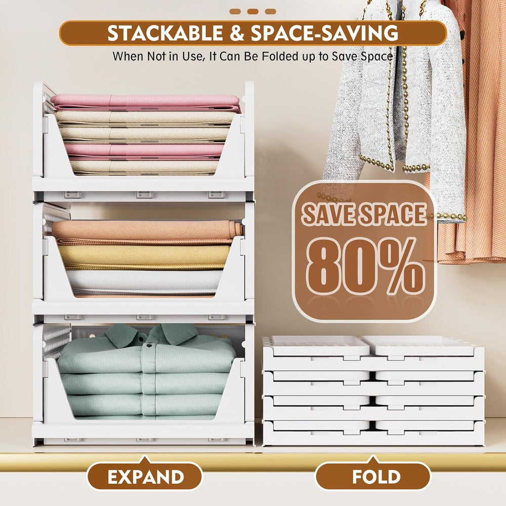 8 Pack Closet Organizers and Storage, Stackable & Foldable Closet Bins