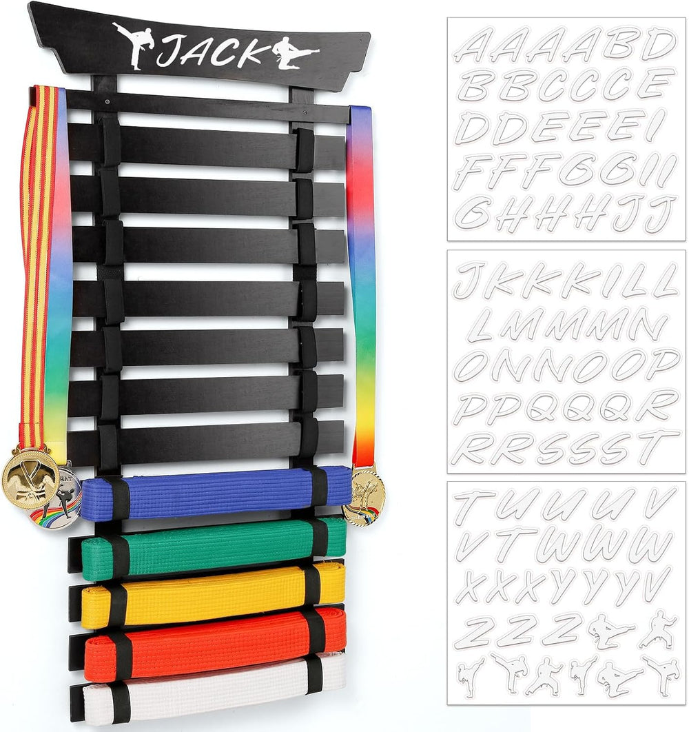 Karate Belt Display Rack with Stickers, Martial Arts Belt Display Holder, Tae...