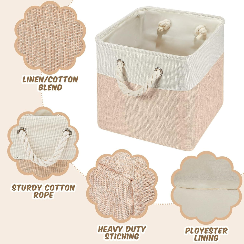 6 Pack 11x11 Inch Boho Cube Storage Bins Fabric Square Cube Basket, 6 Color
