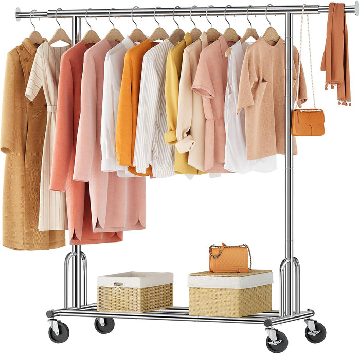 Tajsoon Clothes Rack Collapsible, Rolling Clothing Rack Heavy Duty, Chrome