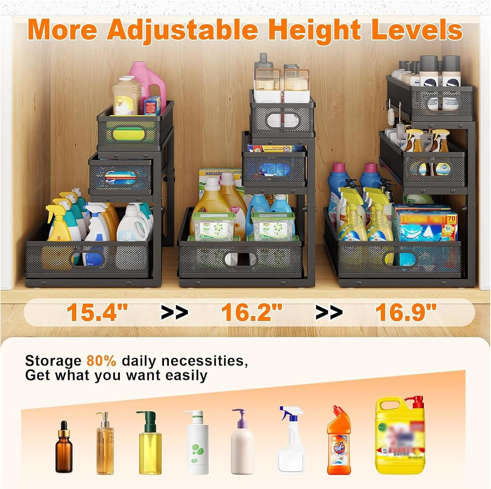 2 Pack 3 Tier Under Sink Organizer,Kitchen Cabinet Undersink Storage Drawer
