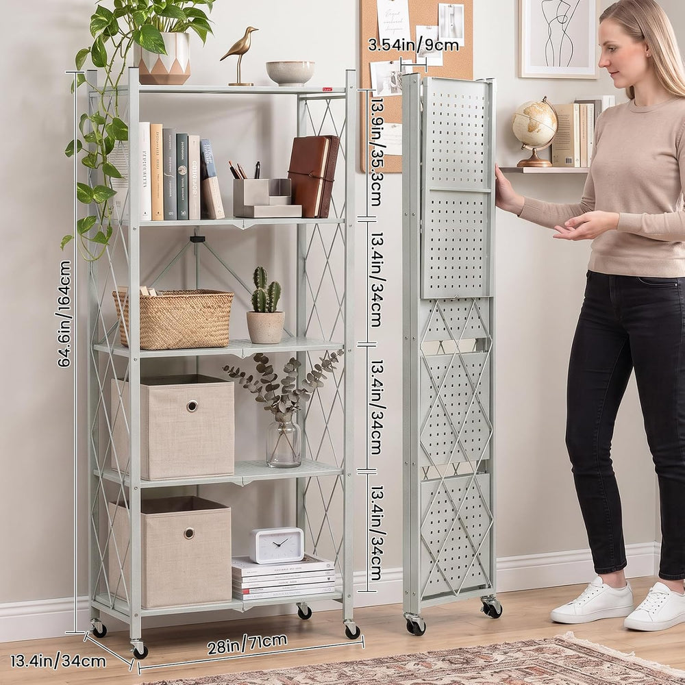 DEANIC 5 Tier Foldable Storage Shelves with Wheels, Large Capacity Shelving U...