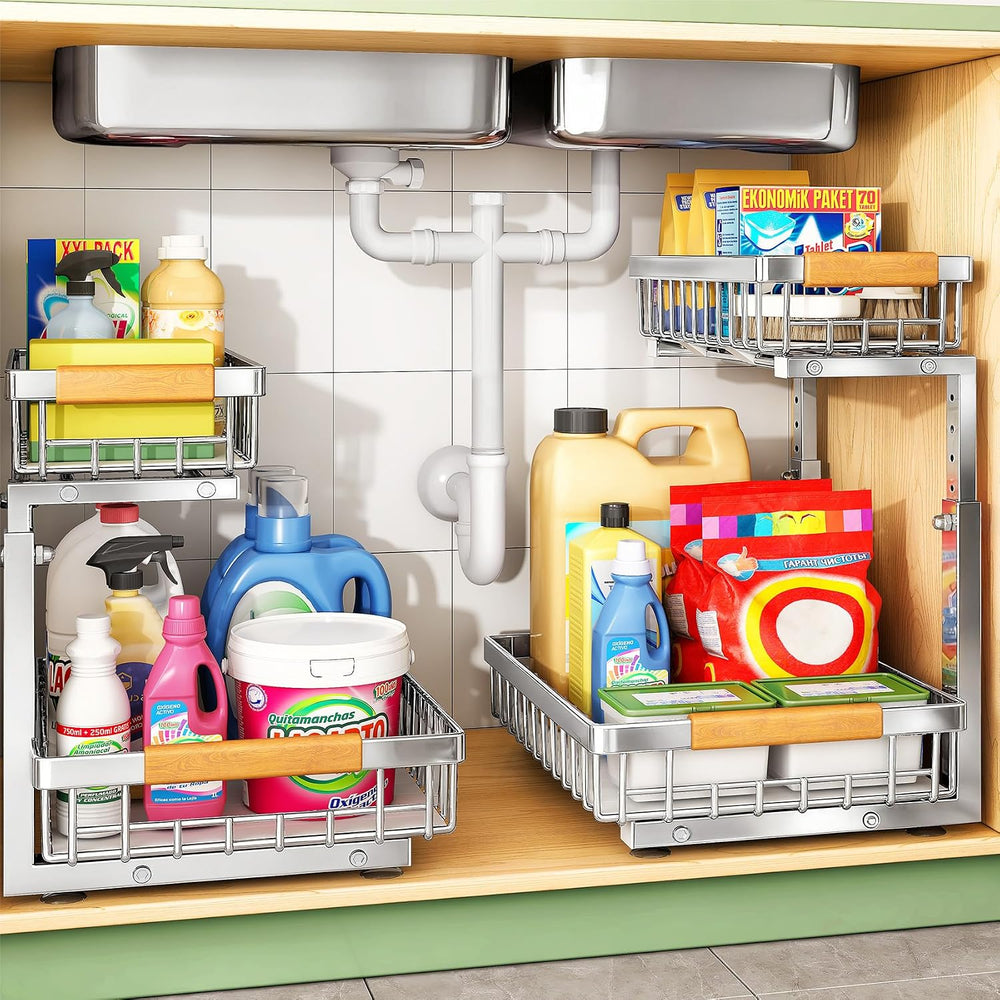 Kitstorack Under Sink Organizer, 2 Tier Under the Sink Storage, Slide out Pul...