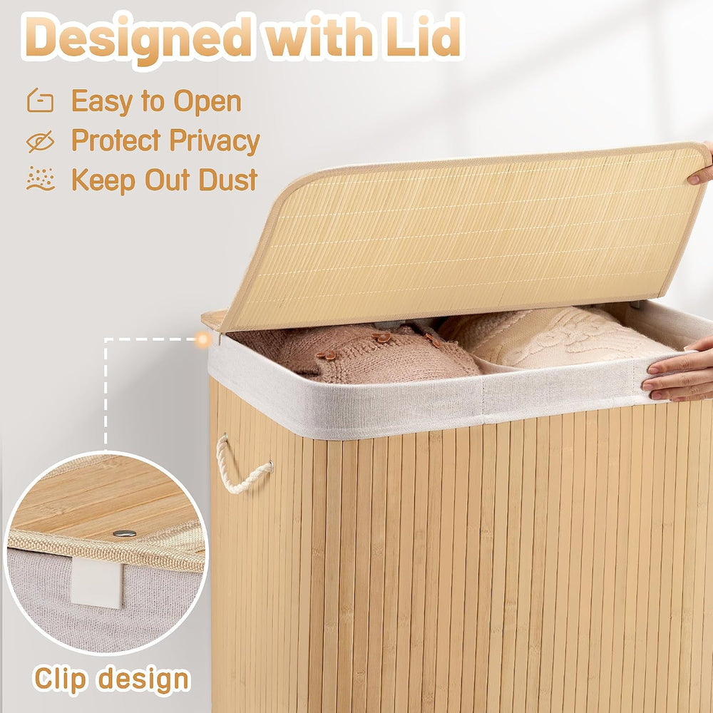 Aliphon 100L Laundry Hamper with lid, 2-Section Clothes Laundry Basket with H...