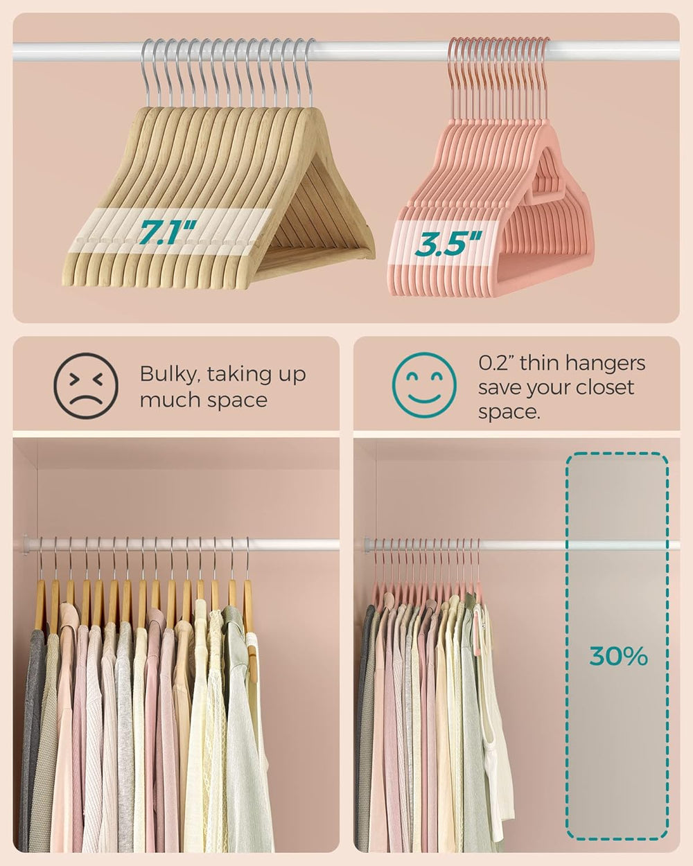 SONGMICS Velvet Hangers, Set of 100, Non-Slip, 17.1 x 8.9 x 0.2 Inch