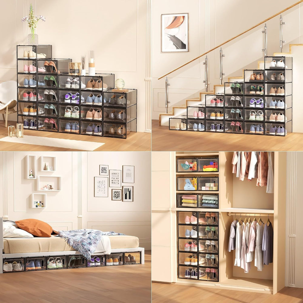 12 Pack Large Shoe Organizer Storage Boxes for Closet, Modular Space Saving S...