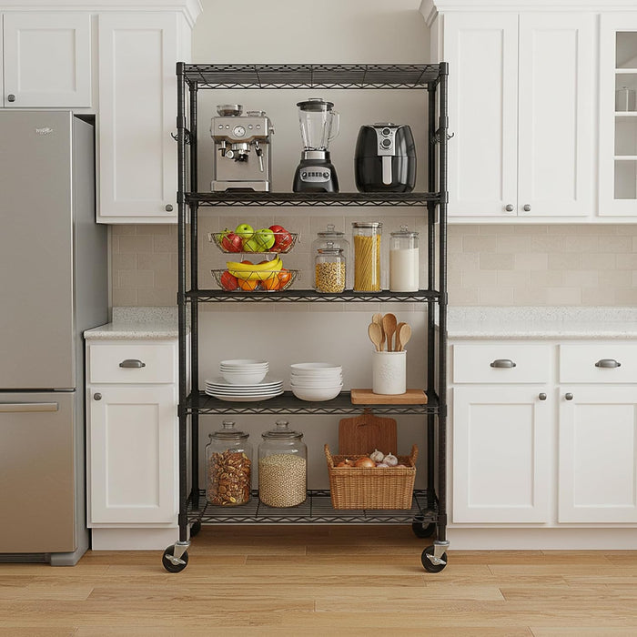 Folews 5-Tier Rolling Storage Shelf with Wheels, Metal Wire Shelving Unit