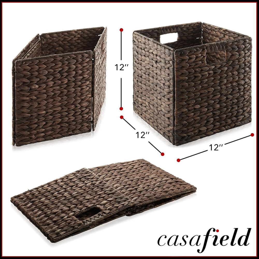 Casafield 12" x 12" Water Hyacinth Storage Baskets, Espresso - Set ...