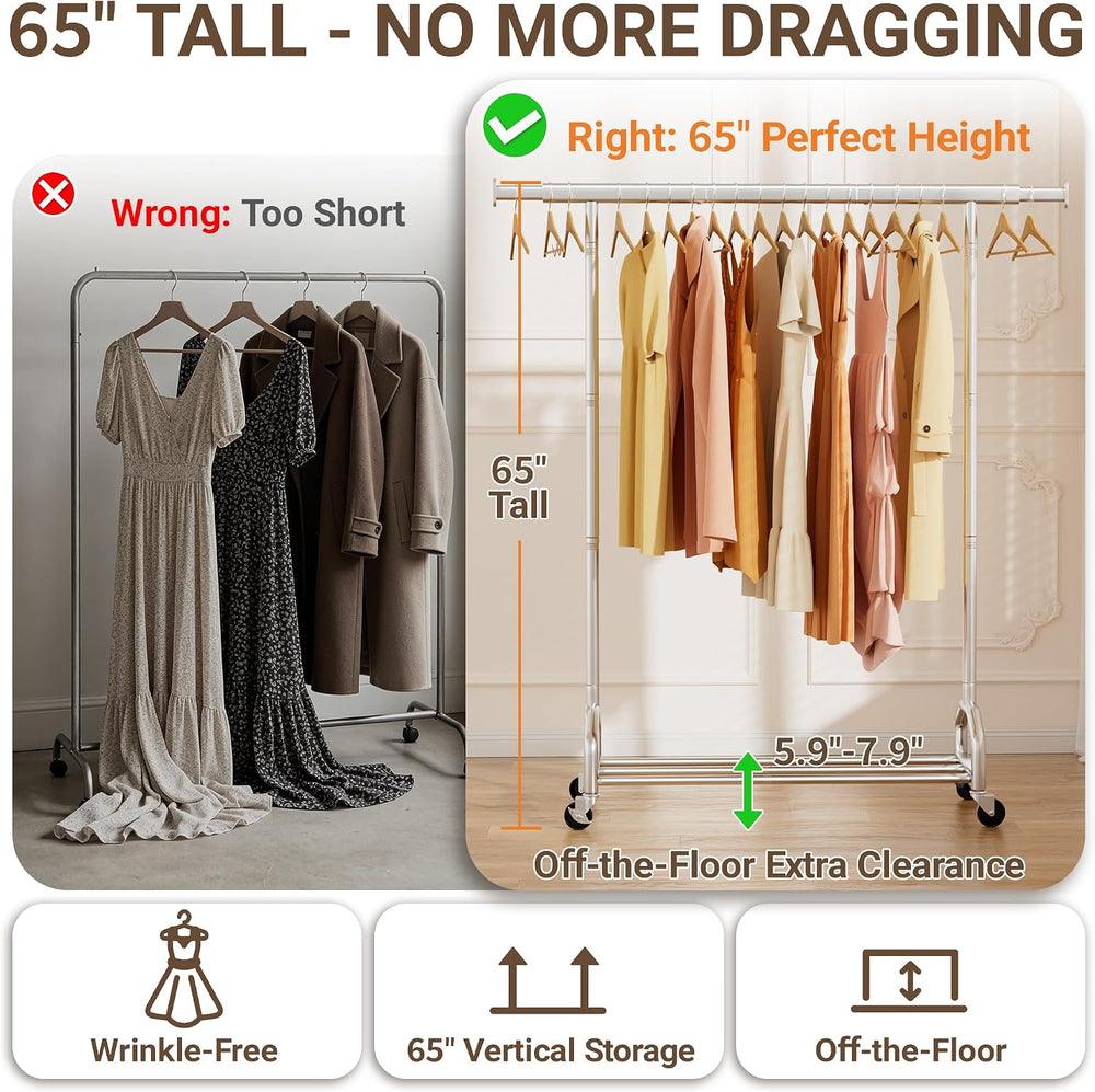 Heavy Duty Rolling Clothing Rack, 420 lbs Capacity Metal Clothes Rack with Wh...