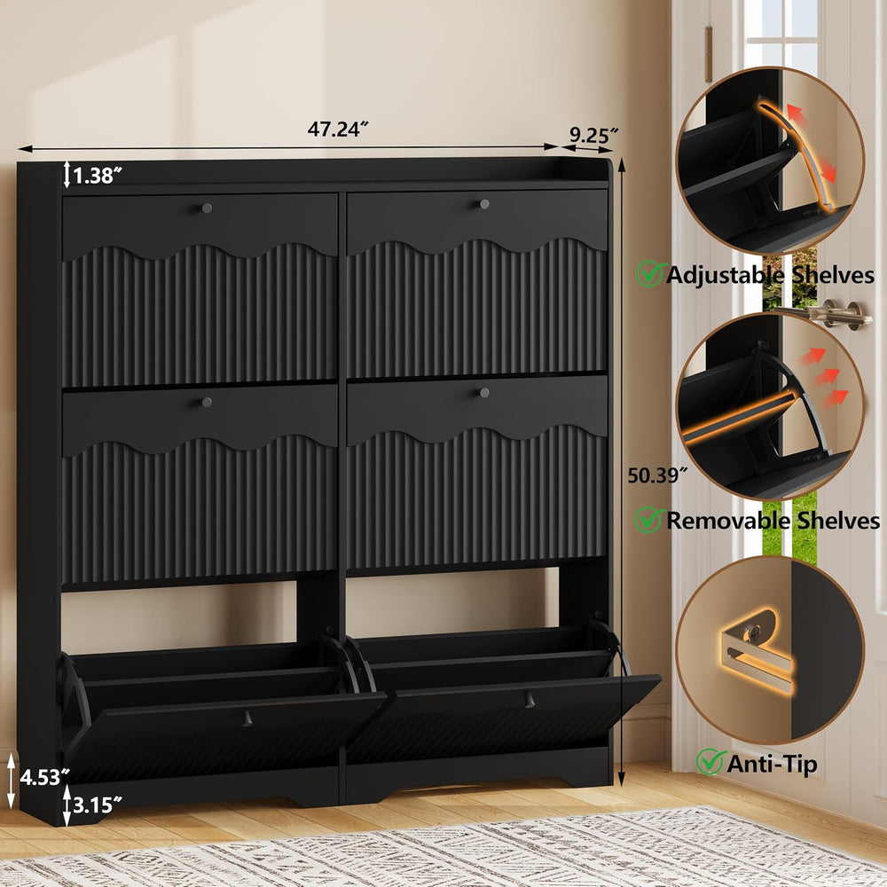 BORNOON Large Shoe Storage Cabinet with 6 Flip Drawers and Modern Wave-Edge F...