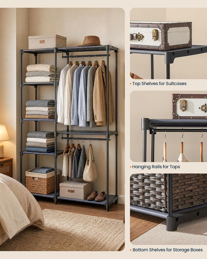 SONGMICS HOME Freestanding Clothes Rack, Portable Closet, for Cloakroom, Bedroom, 44.3 x 17.1 x 65.2 Inches, Gray