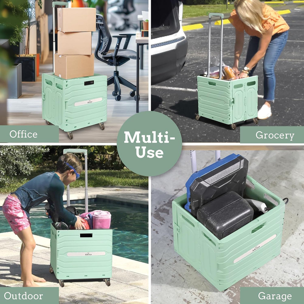 Inspired Living Collapsible Folding Utility Cart, Heavy-Duty Rolling Crate wi...