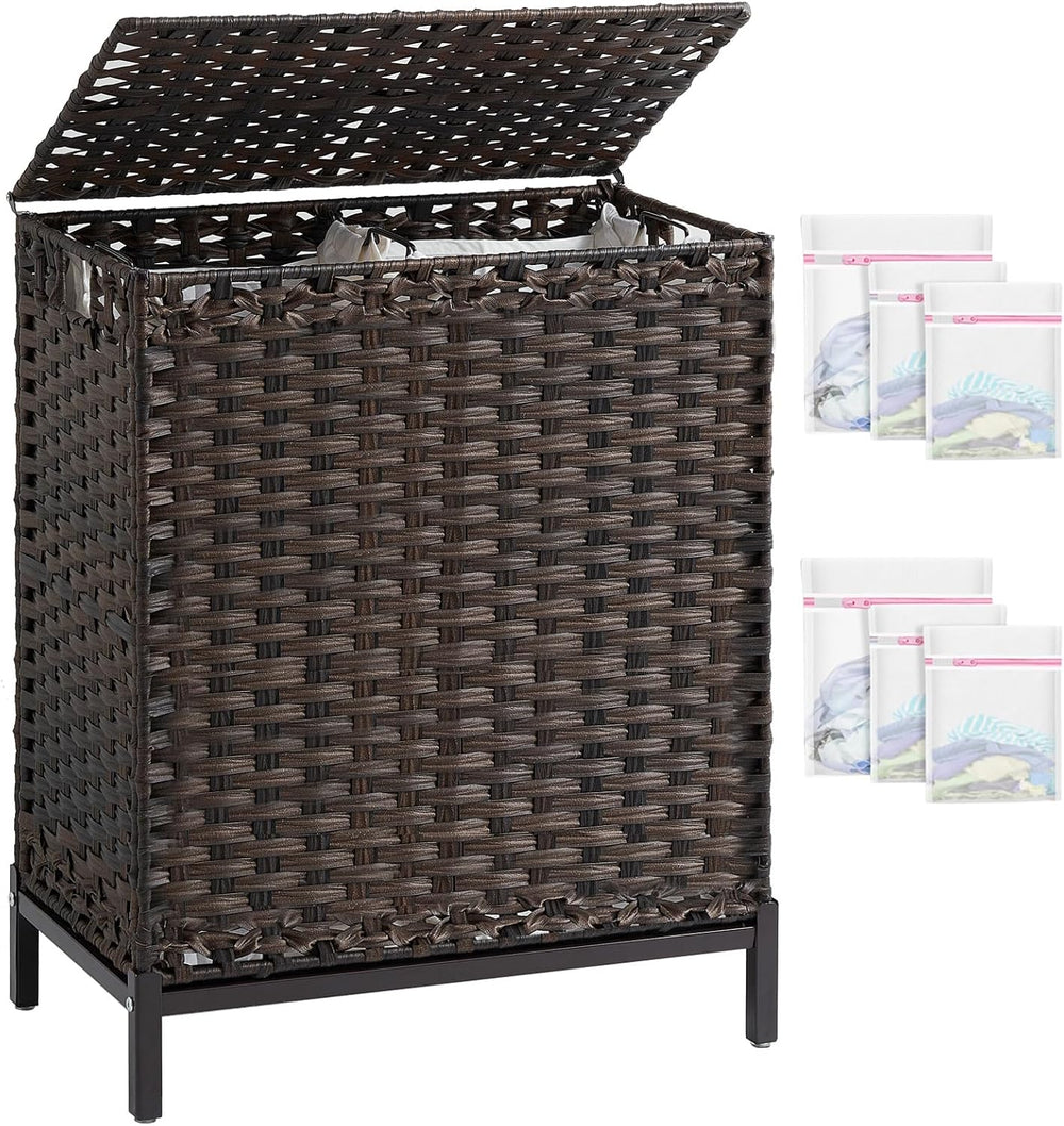 SETVSON Laundry Hamper with Lid, 29.6 Gal 2-Bag Clothes Sorter, Brown