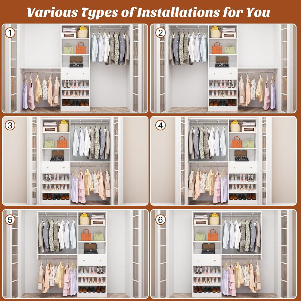 [10 FT Closet System] 120 Inch Reversible Set of 2 Wood Closet Organizer Syst...