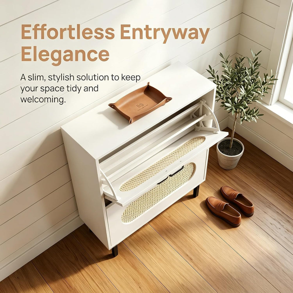 SUNCROWN 2 Flip Drawers Shoe Storage Cabinet, Freestanding Narrow Entryway Or...