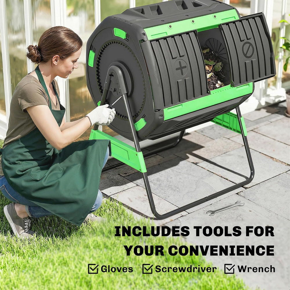 Outsunny Compost Bin Outdoor, 53 Gal Dual Chamber Compost Tumbler, Green