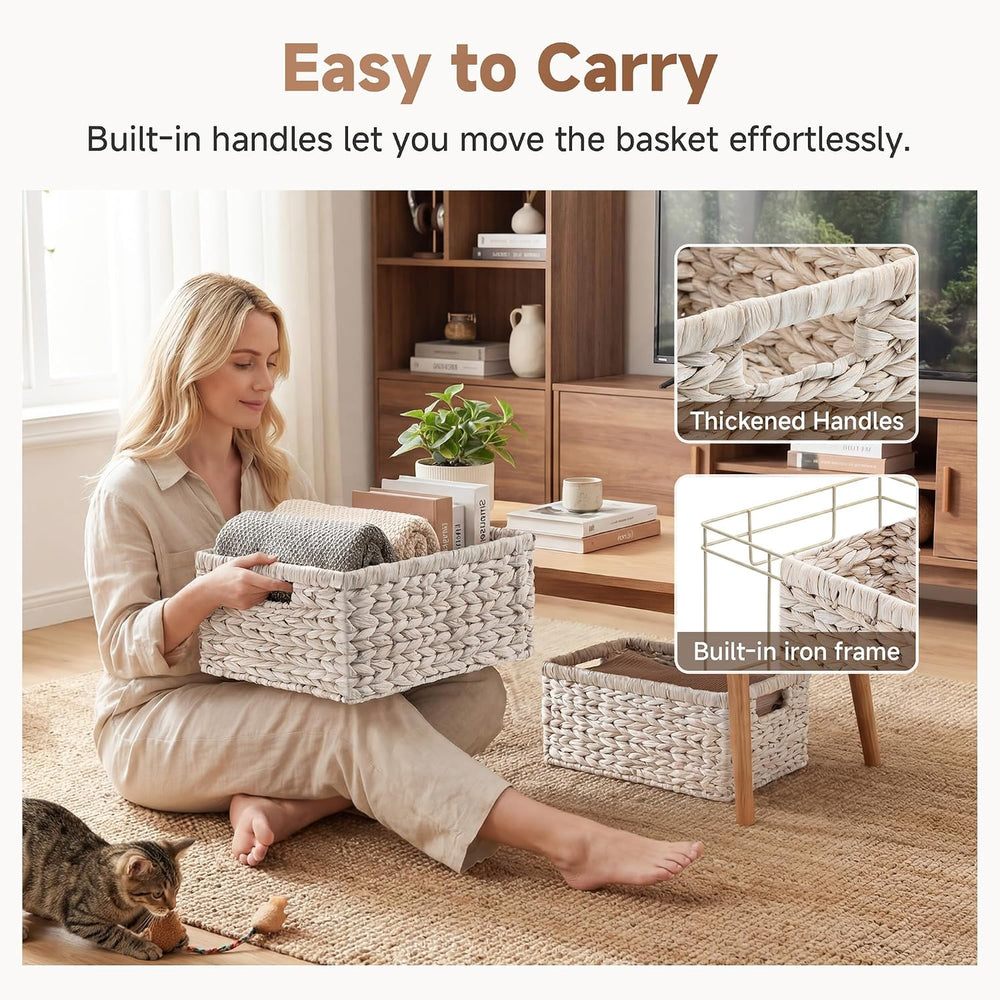 StorageWorks Large Wicker Baskets for Storage, White Wicker Baskets, 2-Pack