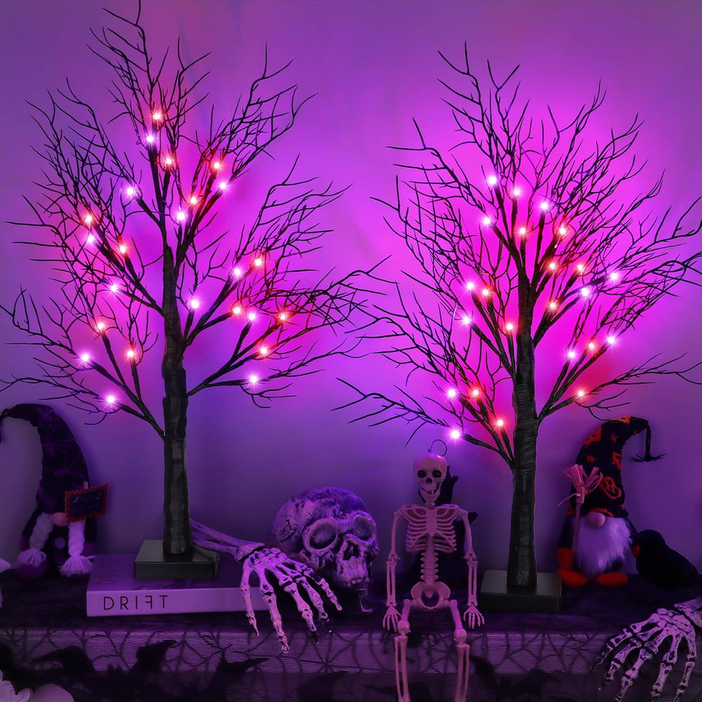 Halloween Decorations Indoor 2 Pack 24 Inch Black Halloween Tree with 48 Oran...