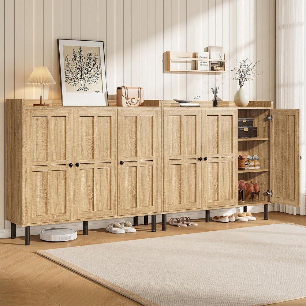 ONBRILL Large Shoe Cabinet with 3 Doors & Adjustable Shelves (Natural Oak)