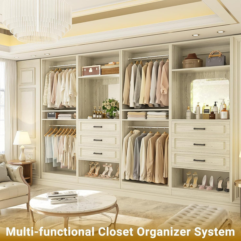Unikito Closet System, 100" Closet Organizer with 6 Drawers & Mirrors