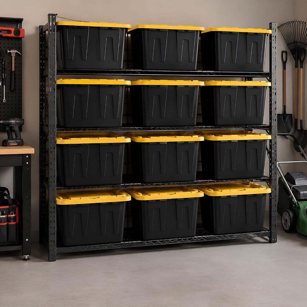 12-Pack Heavy Duty Storage Totes with Lids, 27 Gallon - Stackable Plastic Sto...
