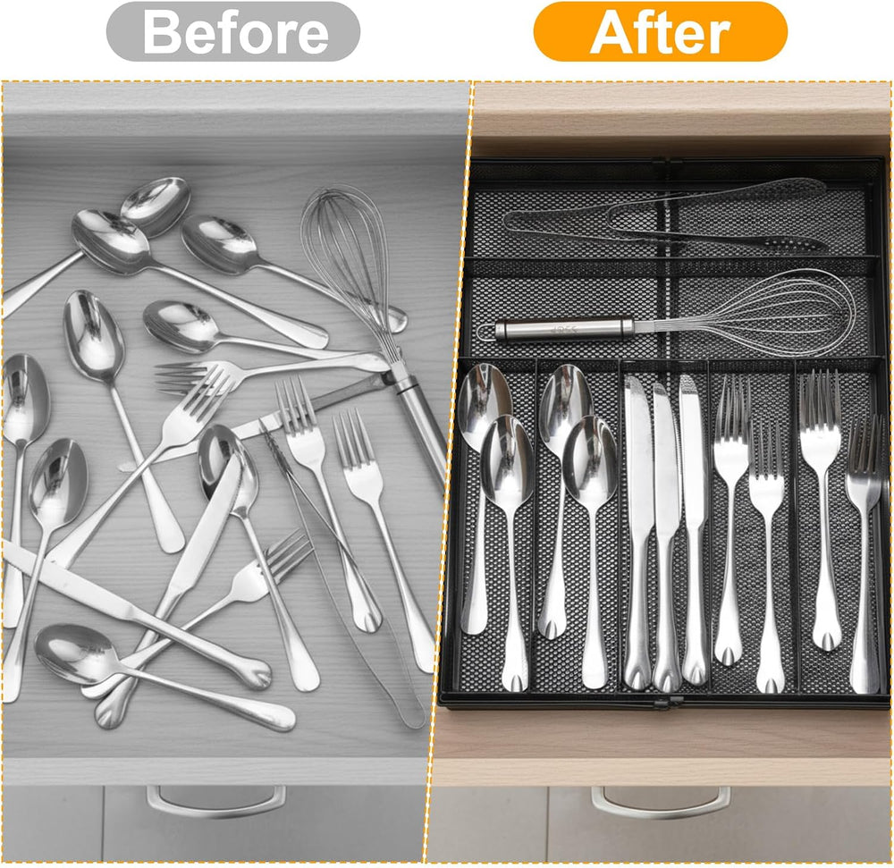 2 Pcs Utensil Drawer Silverware Organizer, Metal Mesh Expandable 13" ~24...