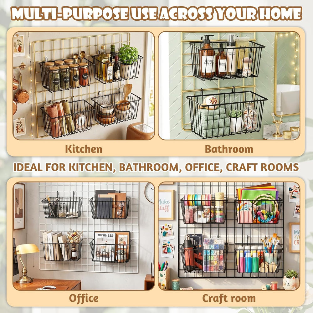 10 PCS Wire Baskets Wall Grid Panel Hanging Wire Basket Hanging Wall Baskets ...