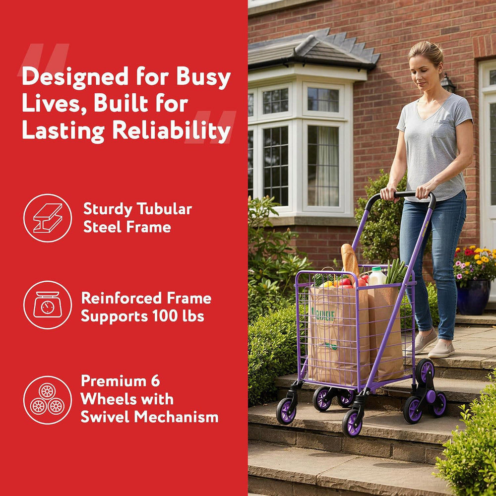 dbest Products Stair Climber Cruiser Cart Shopping Grocery Rolling Folding La...