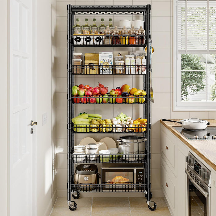 DurayLoly 7-Tier Wire Shelving Unit with Basket Shelf & Wheels