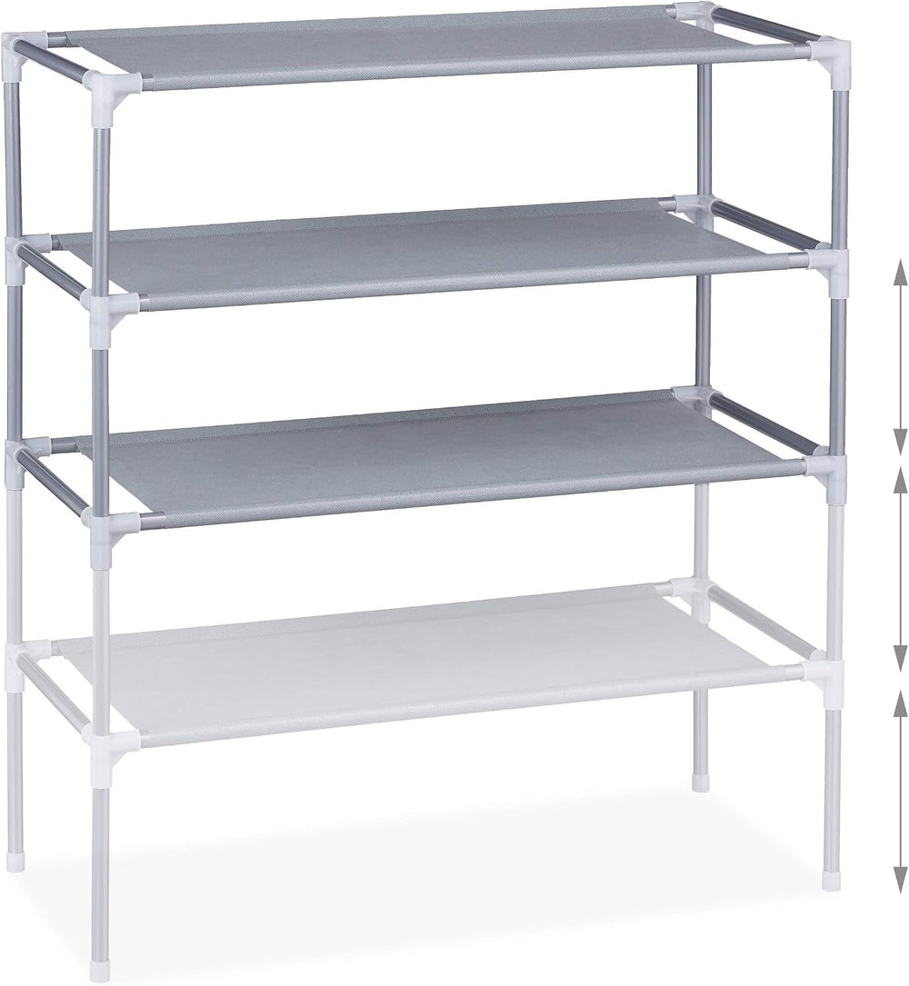 Relaxdays Fabric 4 Levels for 12 Pairs, Shoe Rack Height 68 x Width 62 x Dept...