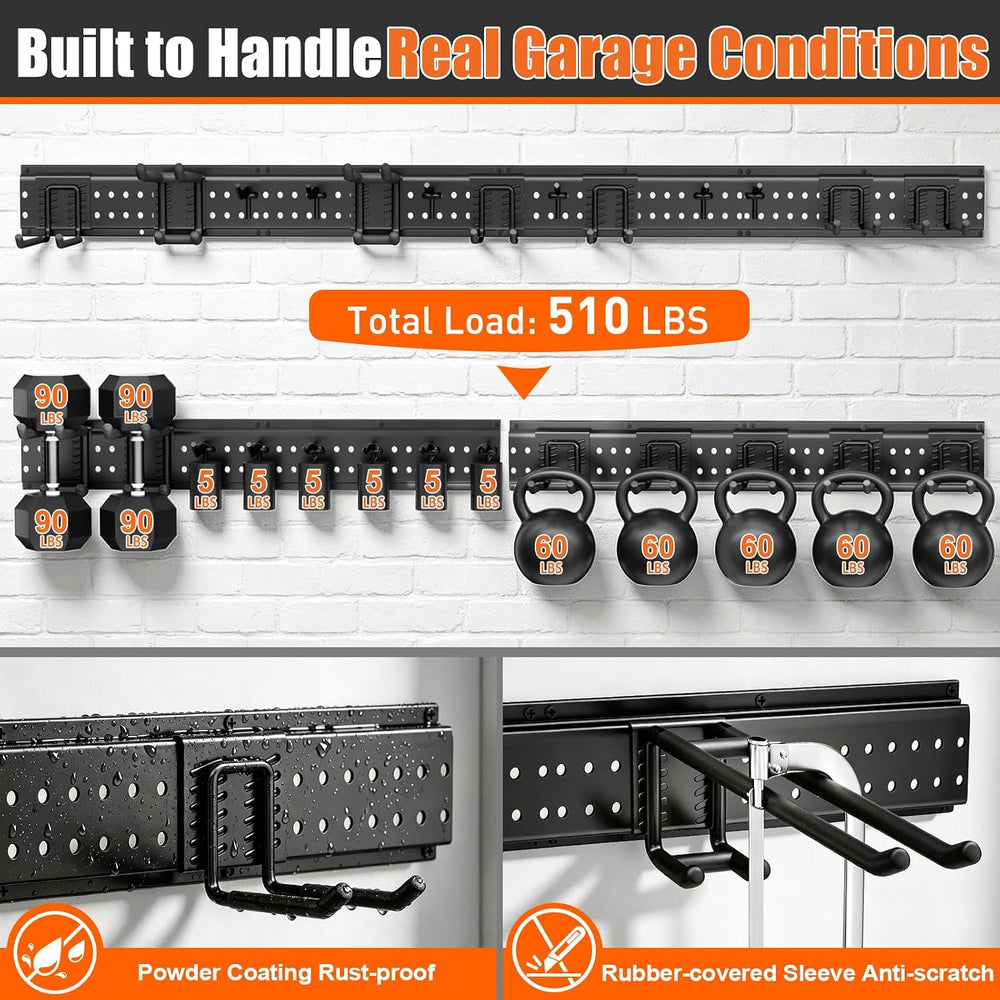 Garage Tool Organizer Wall Mount 66 inches with 13 Adjustable Heavy-Duty Hook...