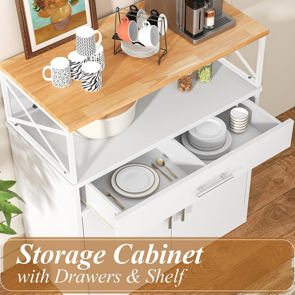 Shintenchi Kitchen Buffet Cabinet, Farmhouse Storage Cabinet, White