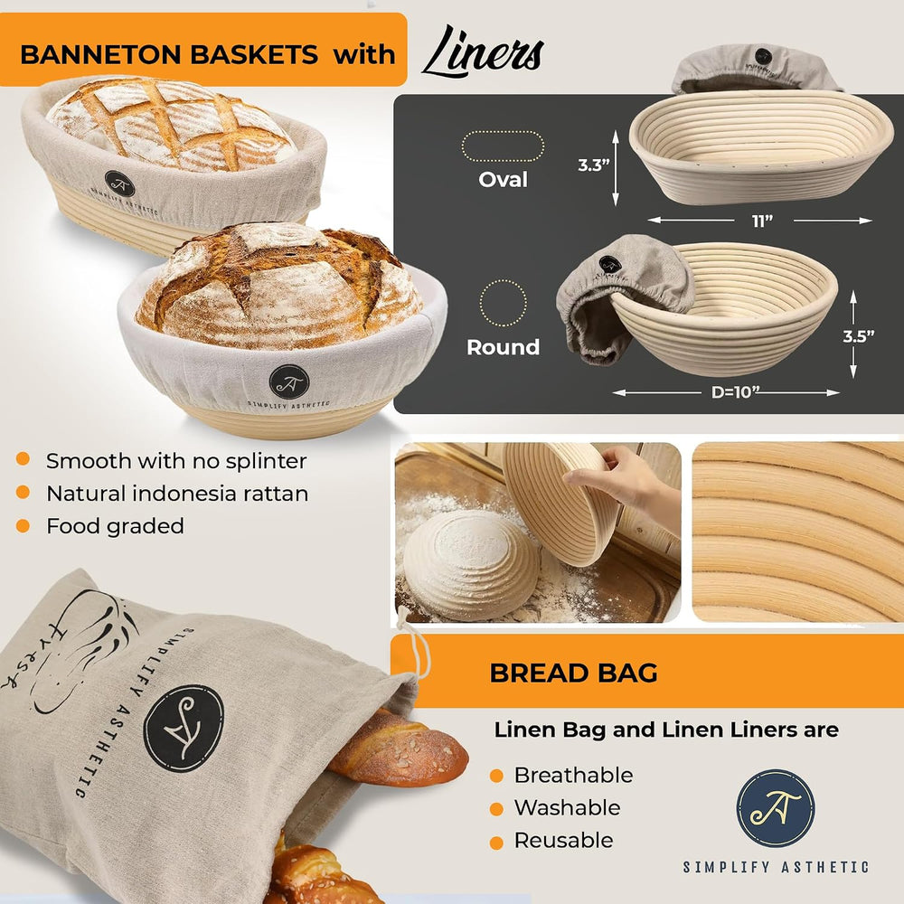 Premium Banneton Bread Proofing Baskets - A Complete Sourdogh Bread Baking Ki...