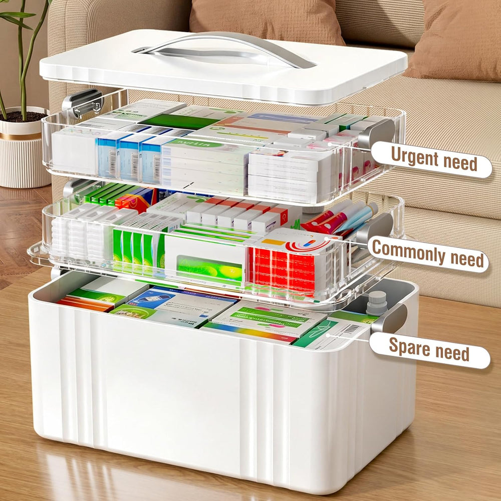 ARSTPEOE 3-Tier Medicine Organizer - Portable Medicine Cabinet with Handle