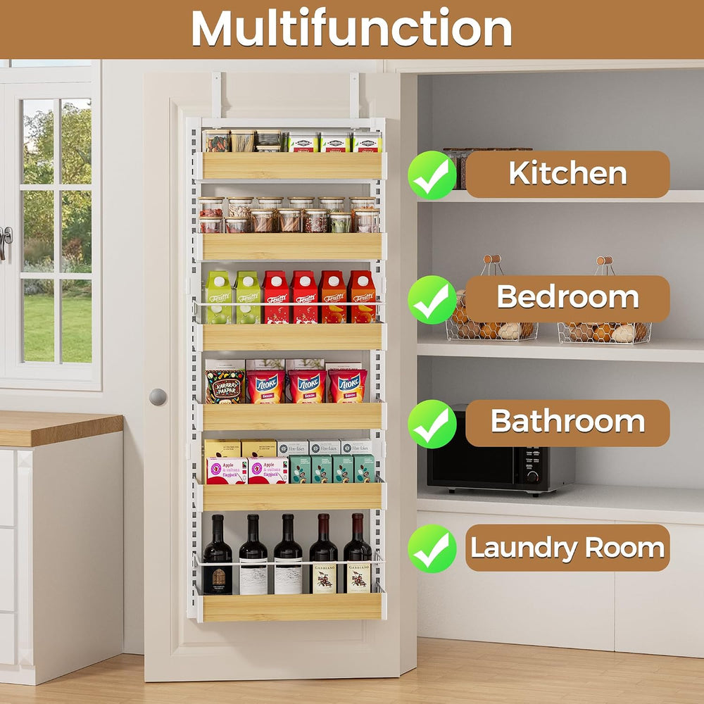 POKIPO 6 Tier Over The Door Pantry Organizer, 2-in-1 Door Hanging or Wall Mou...