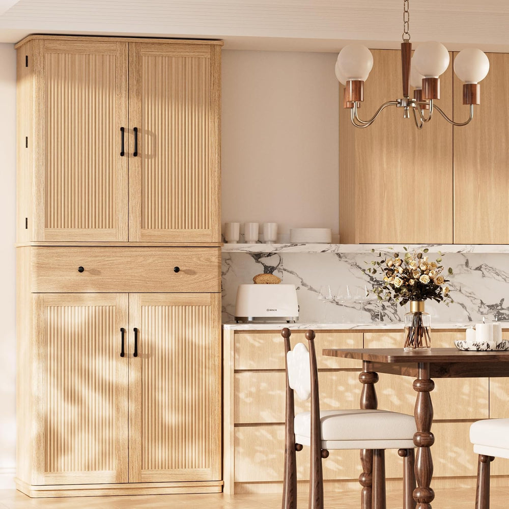 72" Tall Pantry Cabinet, Kitchen Storage Cabinet with 1 Drawer 2 Cabinet...